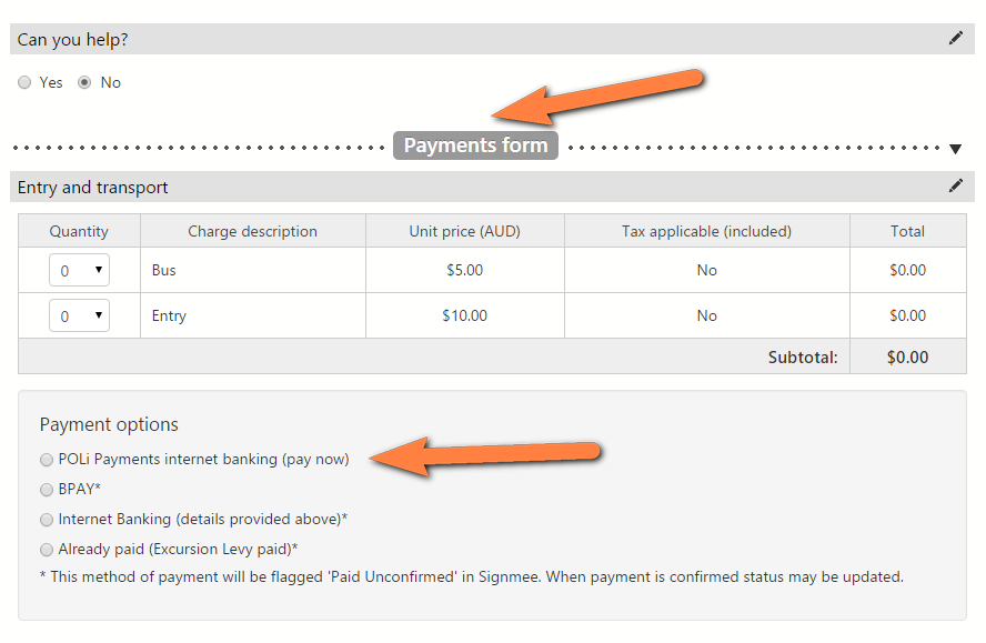 Example of a POLi payments form